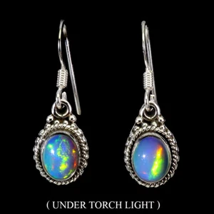 925 Sterling Silver Earrings Oval Fire Opal 8x6mm Natural Gemstone Jewelry - Picture 1 of 14