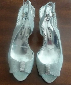 J. RENEE- SILVER METALLIC PEEP TOE SLINGBACK HEELS - Picture 1 of 4