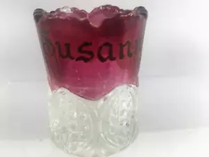 Victorian 1907 Ruby Red Stain Flash Souvenir SUSANN Glass Cup Toothpick EAPG - Picture 1 of 7