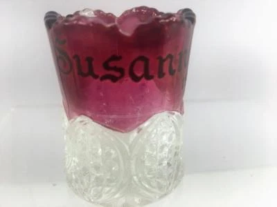 Victorian 1907 Ruby Red Stain Flash Souvenir SUSANN Glass Cup Toothpick EAPG - Image 1 of 4