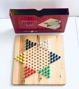 Chinese Checkers Wooden Folding Board for 2 Players In Metal Tin Complete With P