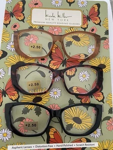 Paquete de 3 gafas para lectores NICOLE MILLER SQUARE BROWN, TORTUGA, BLACK +2,50 NUEVAS EN CAJA - Imagen 1 de 5