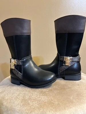 Michael Kors Niñas Botas Talla 6 Niños Finel Cuero Botas Altas Negro Marrón (230 Foto 1 de 4