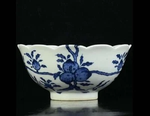 ANTIGUO CUENCO DE PORCELANA CHINO AZUL Y BLANCO MARCADO QIANLONG (WX498) - Imagen 1 de 9