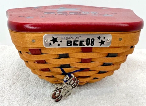 Longaberger Bee Gathering 2008 Basket With Lid, Liner & Bee Cover