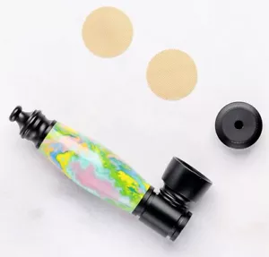 Hand Turned Custom Tobacco Smoking Pipe & Lid, Psychedelic Tie Dye & Black Metal - Picture 1 of 3