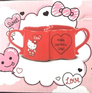 Valentines Day Hello Kitty Ceramic Heart 2 Mug Set - Each Mug is 8 oz - Picture 1 of 4