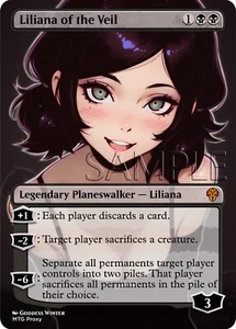 MTG - Liliana of the Veil - Fanart Borderless Style - EDH / Playtest - Picture 1 of 3