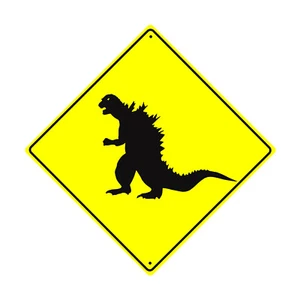 Godzilla Xing Diamond Sign Crossing Symbol Animal Road Warning Aluminum Sign - Picture 1 of 1