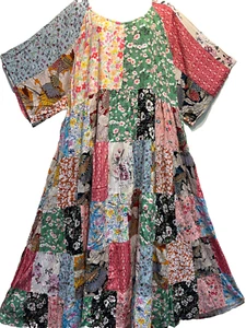 Nwt FUNKY STUFF floral hippie patch boho maxi rayon challis DRESS 28W Free shipp - Picture 1 of 6