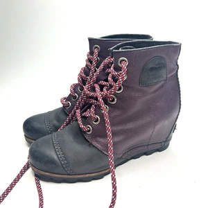 Botas de cuña ocultas SOREL PDX Lexie cuero lona ciruela negras talla 8 - Imagen 1 de 9