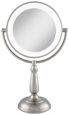 Satin Nickel Lighted LED Touch 10X Magnified Makeup Mirror - Image 1 of 3