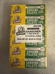 Season Brand Skinless, Boneless Sardines in Olive Oil, 4.375 oz., 6 pk. Freeship - Picture 1 of 5
