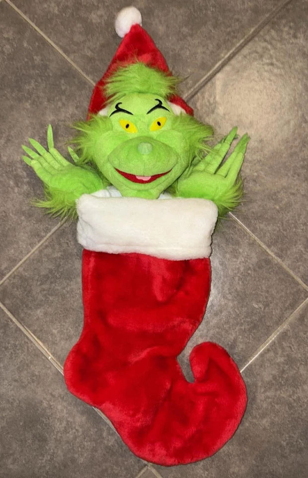 Винтажные рождественские чулки Dr. Seuss The Grinch Who Stole 18 дюймов - Изображение 1 из 2
