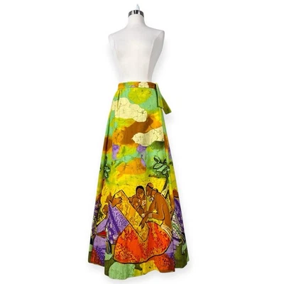 VTG Tori Richard Honolulu Barkcloth Wrap Skirt S Art To Wear 60s 70s Hawaiian - Photo 1/4