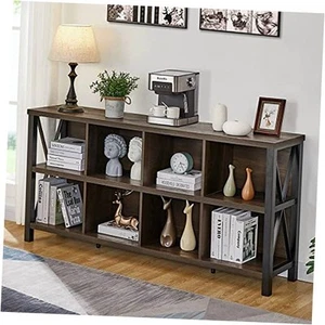 8 Cube Storage Organizer Bookshelf, Rustic Wood Cubby Bookcase, Industrial - Picture 1 of 7