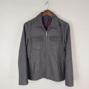 Vintage J Crew Jacket Mens Medium Gray Wool Zip Front Lined Utility Pockets Coat - Picture 1 of 11