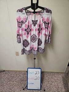 INC International Concepts Medallion Print Peasant Top White-Pink, XL  - Picture 1 of 7