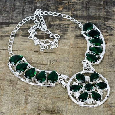 Collana In Argento Sterling 925 Con Gemma Di Tormalina Verde Regalo Di Capodanno - Immagine 1 di 4