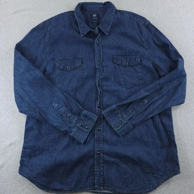 GAP Denim Shirt Mens XXL Blue 100% Cotton Slim Fit Snap Front Western Style - Image 1 of 4