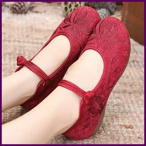 Women Retro High Quality Red Embroidery Ballet Shoes Lady Casual Sweet White - Picture 1 of 41