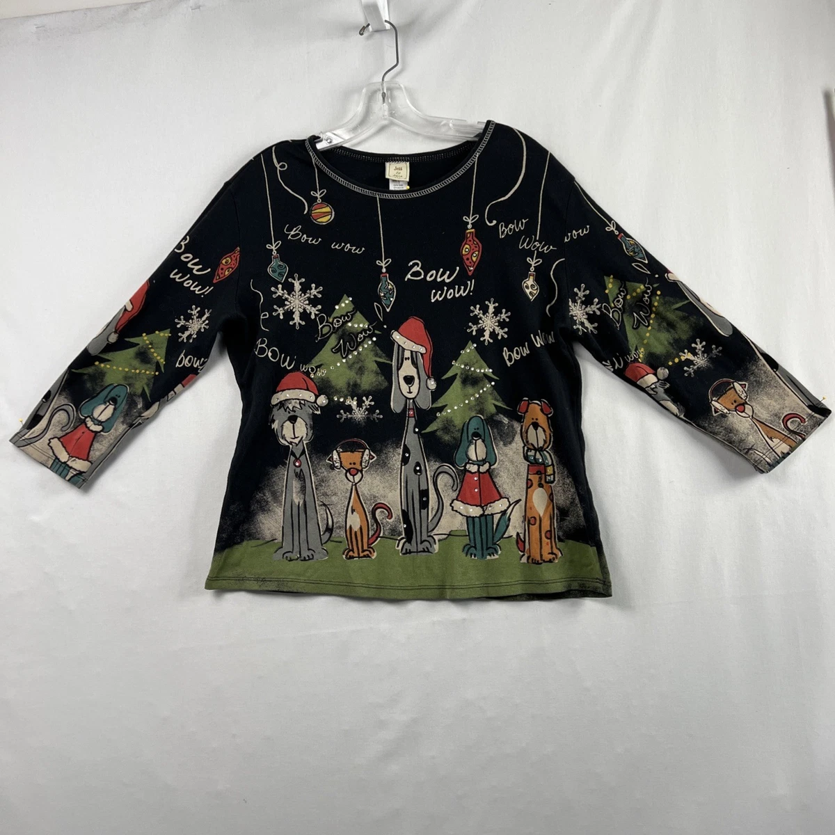 Women's Christmas Tree Print Shirt - 3/4 Sleeve Loose Fit Holiday Tops