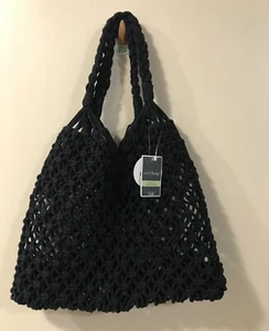 West Loop Woven Beach Bag Tote Handmade Black - Picture 1 of 8
