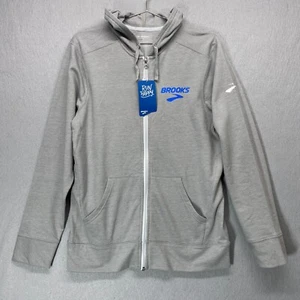 Brooks Running Hoodie Womens Small Gray Run Happy Full Zip Soft Inside - Picture 1 of 12