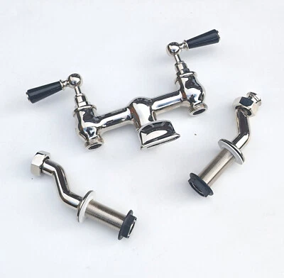 TB6: Lefroy Brooks BL 1107 Nickel & Black Classic Deck Mount Bath Filler Taps - Image 1 of 4