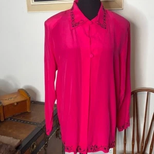 Silk Boutique Langarmbluse aus 100 % Seide heiß rosa geknöpft neu mit Etikett - Größe Large - Bild 1 von 9