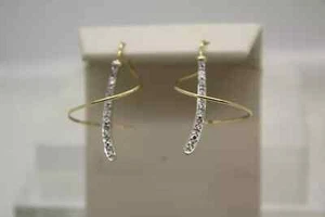 14k Yellow & White Gold DIAMOND chip accent TWIST THREADER EARRINGS - Picture 1 of 5