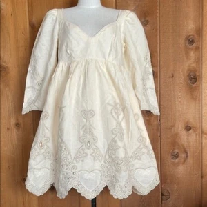 NWT RHODE LILAH COTTON LINEN MINI DRESS IN IVORY ARMANTE BATTENBURG SIZE 4 - Picture 1 of 10