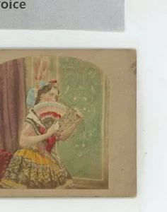 Woman Hiding Face With Fan Victorian Genre Stereoview c1860 - Picture 1 of 2