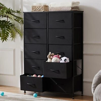 10 Storage Drawer Dresser Bedroom Tall Wood Dresser with Fabric Storage Tower - Image 1 of 4