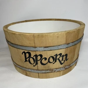 Vintage Wooden Barrel Popcorn Snack Bowl Leominster Mass. 6” Tall x 11.5” Across - Picture 1 of 7