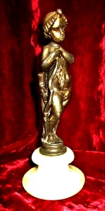 ANTIQUE VICTORIAN ca.1890 GILT METAL - MARBLE CUPID STATUETTE - FRANCE - Picture 1 of 6