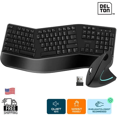 Delton KB200/S12 Wireless Ergonomic Keyboard and Optical Mouse Combo - Black - Image 1 of 4
