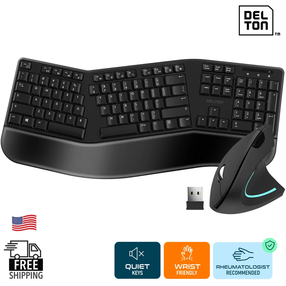 Delton KB200/S12 Wireless Ergonomic Keyboard and Optical Mouse Combo - Black - Image 1 of 4