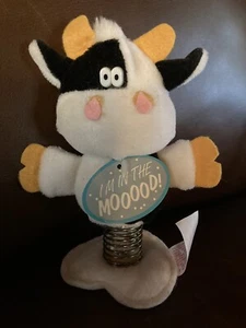 Vintage Dan Dee Imports Plush Cow with Suction Cup / Bouncy Spring & Tag - Picture 1 of 10