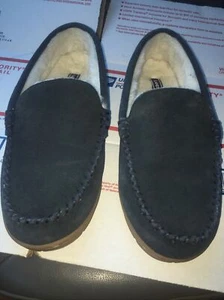 Lands' End Men's Suede Leather Moccasin Navy Blue Slippers Size 10 Ten - Picture 1 of 8