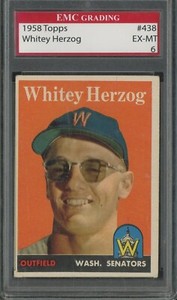 1958 Topps #438 Whitey Herzog Washington Senators EMC 6 EX-MT