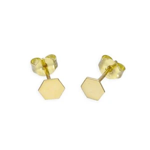 9ct Gold 4mm Hexagon Stud Earrings Geometric Shape Six - Picture 1 of 2