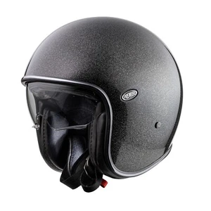 Premier Vintage U9 Glitter Silver Open Face Black Motorcycle Crash Helmet New - Picture 1 of 4