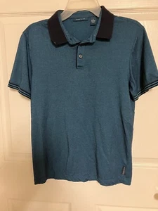 Perry Ellis Polo Shirt Mens Dark Blue Collar 1/4 Button Short Sleeve Small - Picture 1 of 6