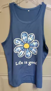 Life is Good Women Tank Active Size Large Blue racerback flower daisy - Picture 1 of 5