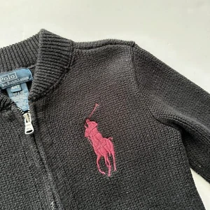 Vintage Polo Ralph Lauren Cardigan Sweater Full Zip Big Pony Black Size 4 - Picture 1 of 8