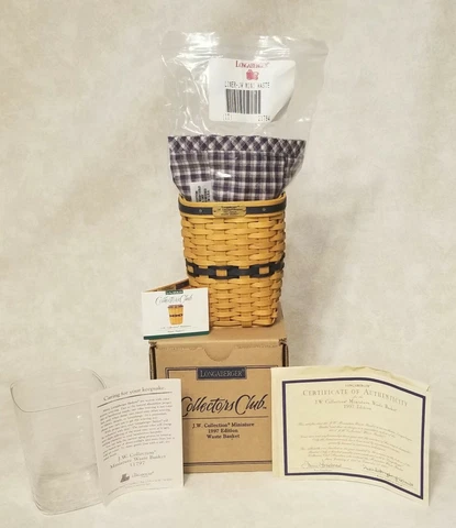 MINT Longaberger 1997 Collectors Club JW Miniature Waste Basket Liner Protector Cover