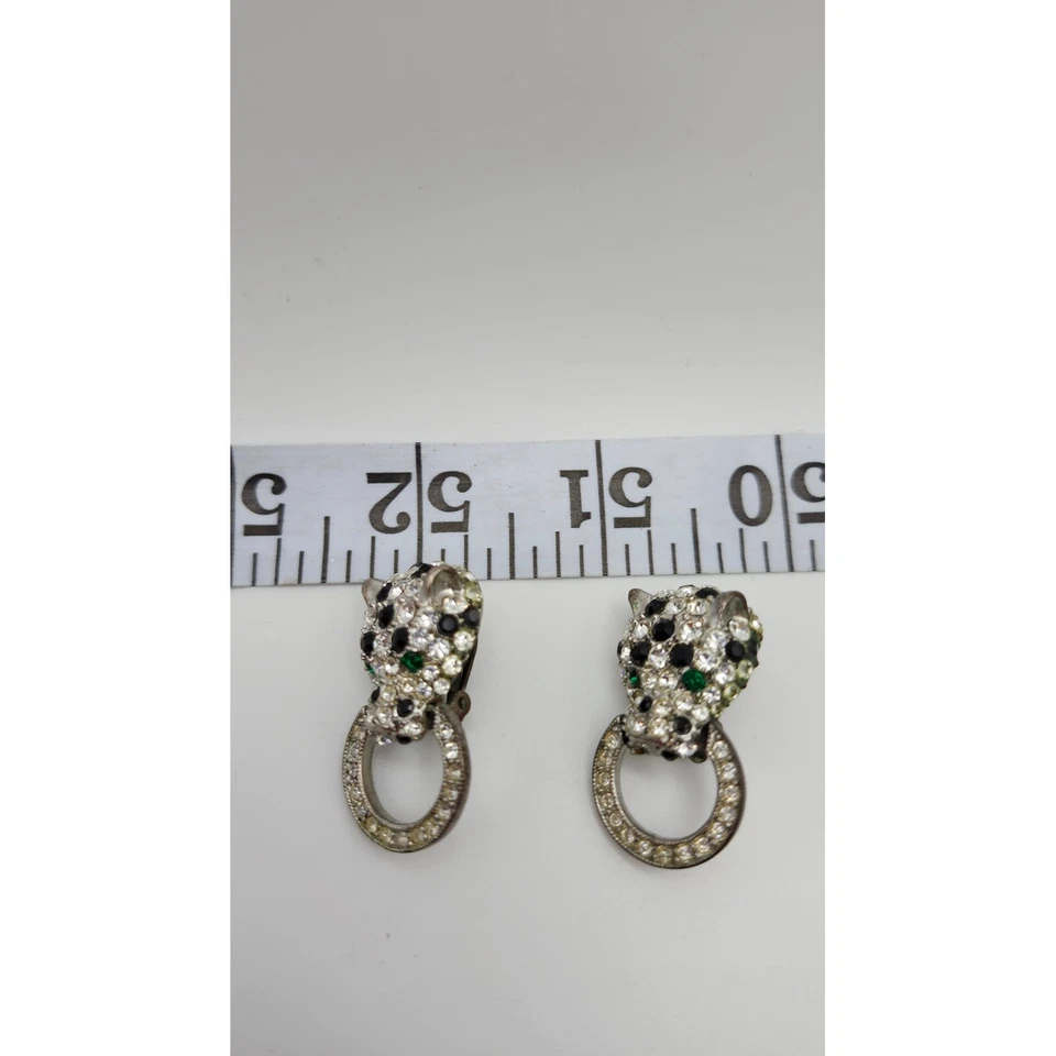 Kenneth Jay Lane 雅芳豹夹耳环门敲门器水钻复古珠宝首饰 — 第 1/4 张图片