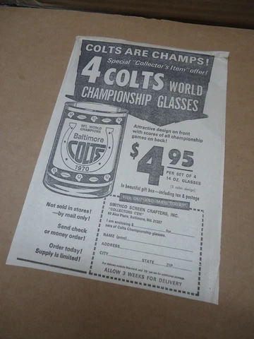 Baltimore Colts NFL Championship glasses - 1971 newsprint ad Cover
