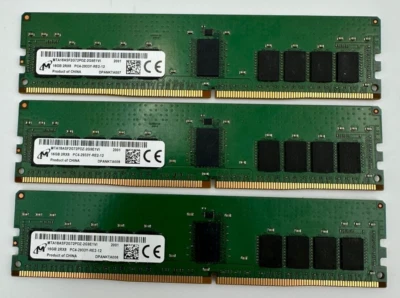 (LOT OF 3) MICRON 16GB 2RX8 PC4-2933Y-RE2-12 MEMORY RAM MTA18ASF2G72PDZ-2G9E1VI - Image 1 of 4